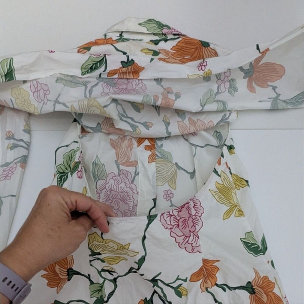 Zara White Floral Shirt Dress Size S/M Sleeveless Front Wrap Tie Cotton Summer - Picture 8 of 12